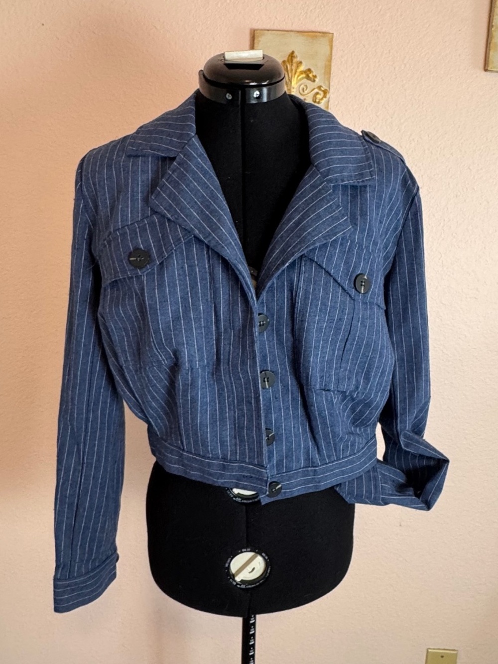 Nautical linen cotton blend Moon River Anthropologie blue stripe jacket Sm.